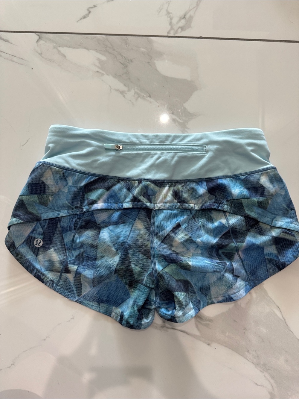 lululemon athletica Light Blue & Navy Geometric Athletic Shorts - Picture 2 of 3